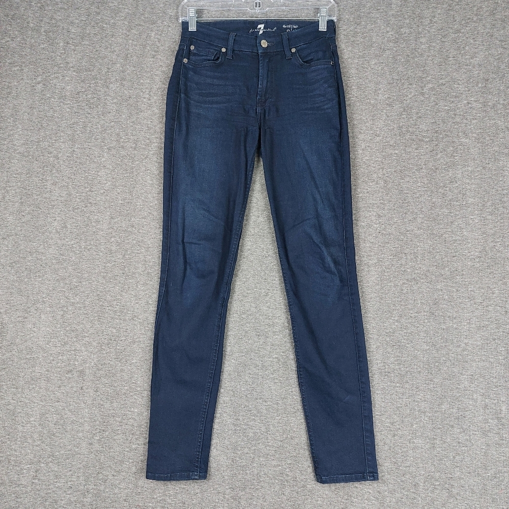 7 FOR ALL MAN KIND THE MIDRISE SKINNY WOMENS DARK WASH BLUE JEAN DENIM PANTS 26